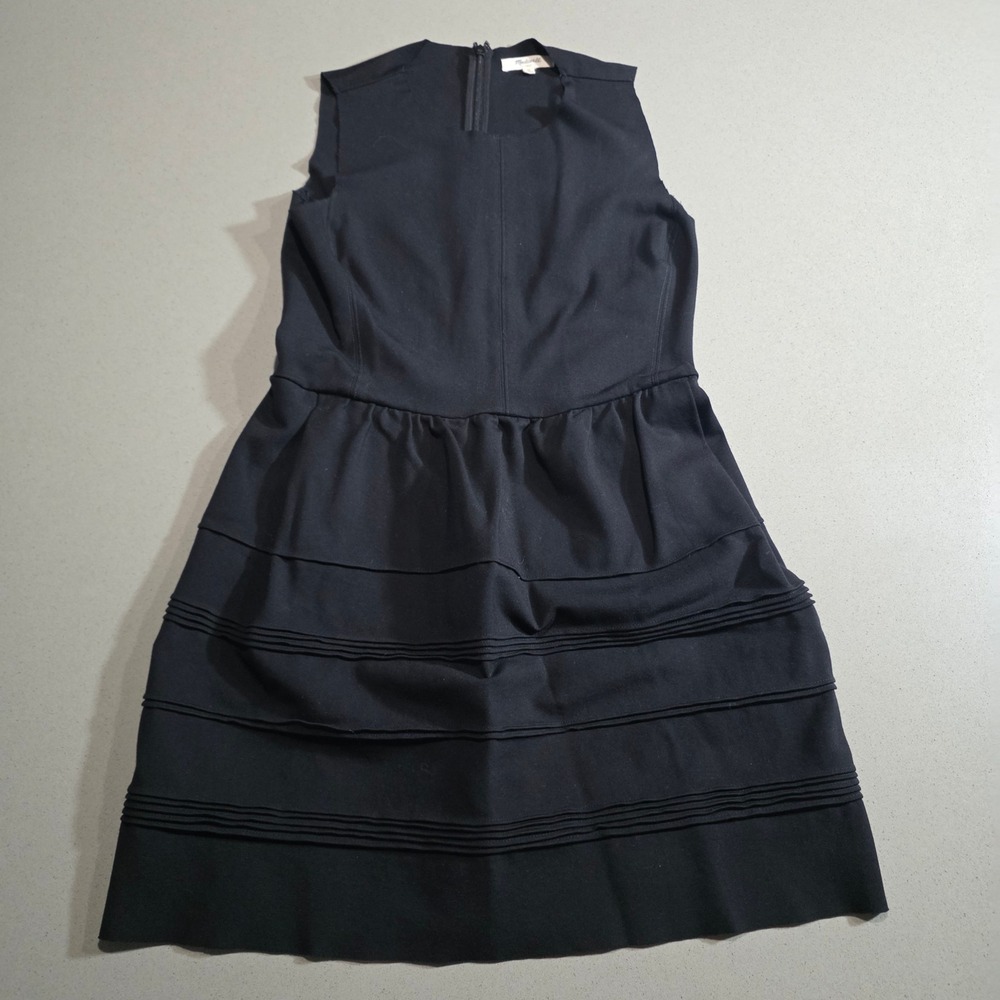 Madewell Womens Black Sleeveless Tiered Pleated Fit and Flare Dress Size M